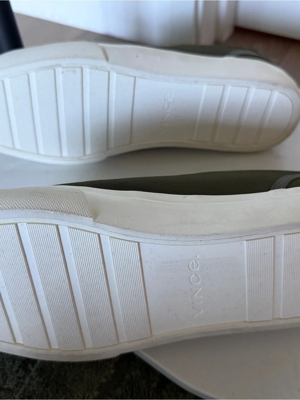 VINCE Olive Canvas Low-Top Sneakers with White Toe Rubber Sole - Picture 3 of 9